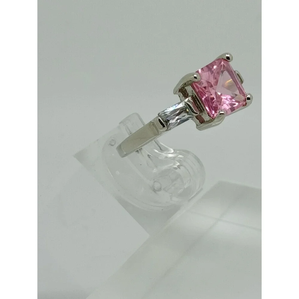 3.5 Ct Vintage 3-Stone White Gold Silver Tone Pink‎ Sim Diamond CZ Ring Size 10 - Picture 6 of 10